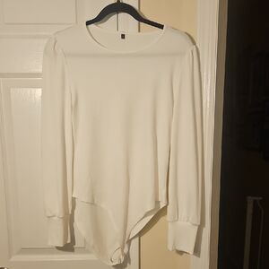White Women's Long-Sleeve Bodysuit Top